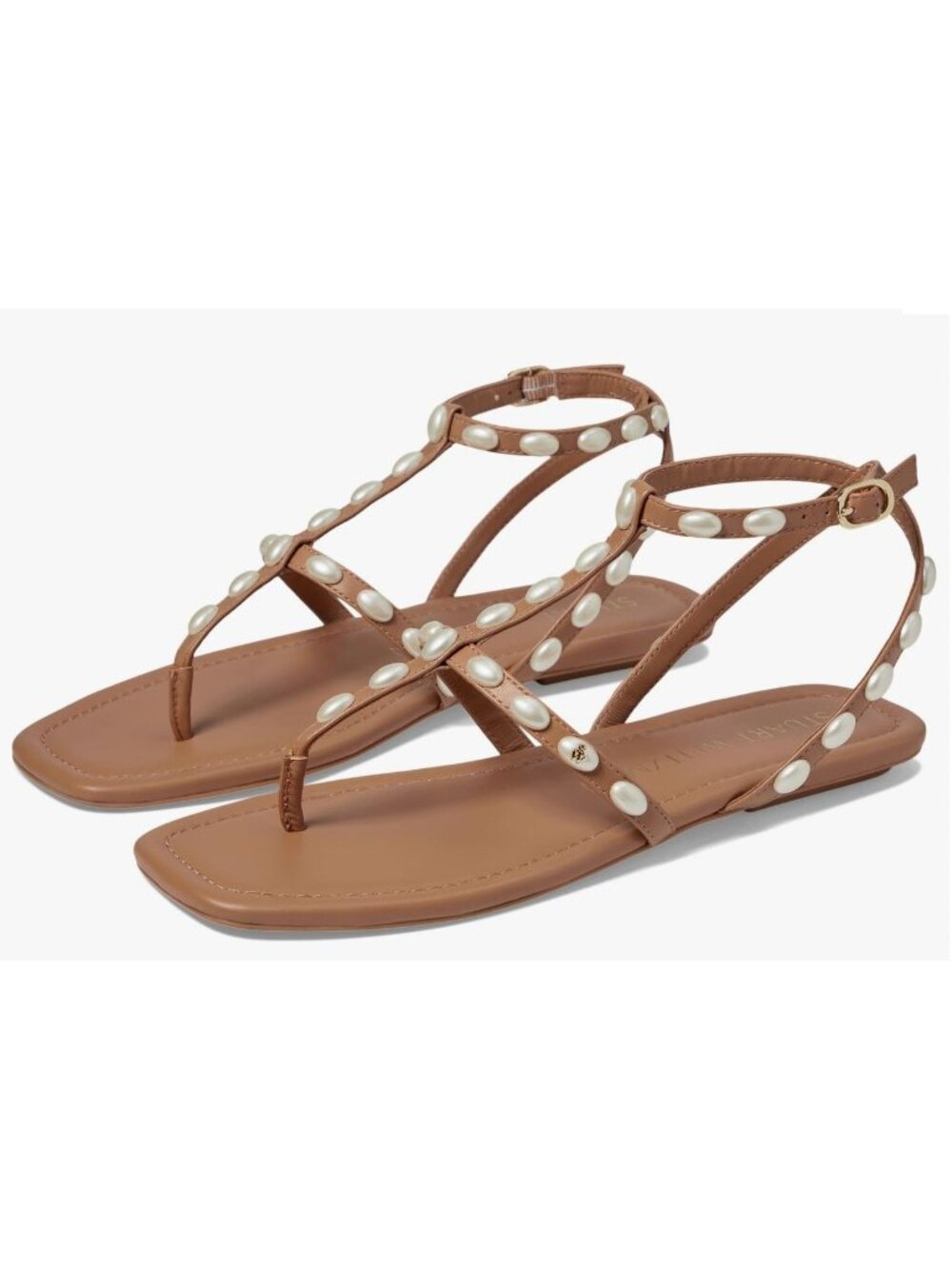 NEW Stuart Weitzman Pearlita Flat Leather Sandal Tan Size US 9.5 EU 40 $350 [jb]